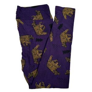 LuLaRoe Purple Gold Brown Bear Origami Black Trees Original Leggings One Size OS